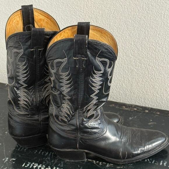 NOCONA Vintage Black Leather Western Cowboy Boots Men size 9.5 B Texas
